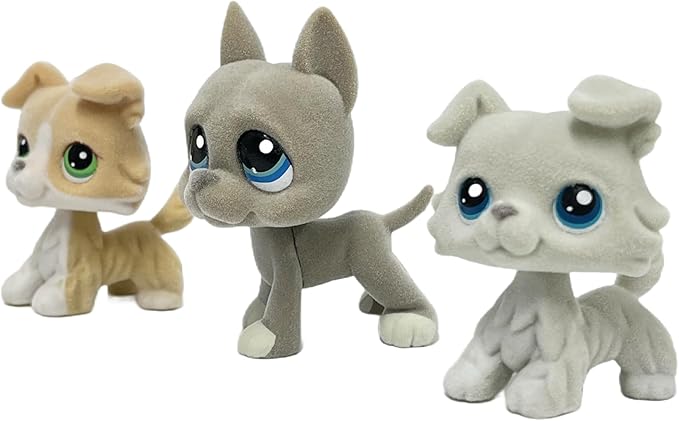 3pcs/Set Custom Flocked Pet Shop Toys Short Hair Cat Kitten Collie Great Dane Cocker Spaniel Dachshund Puppy Dog OOAK Compatible with LPS (#272 and 184 and 363)