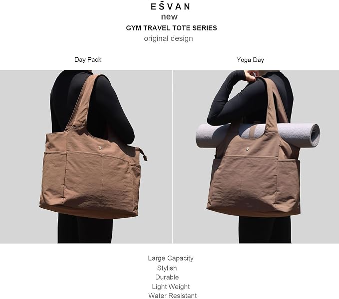 ESVAN Yoga Tote Bag Mat bag Women Shoulder Bags Carryall Tote for Travel Office Workout Gym Nurse Beach