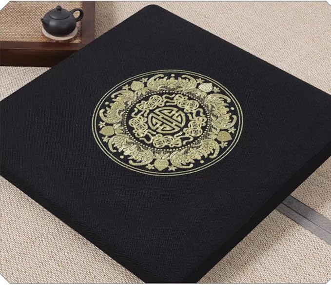 Square Meditation Cushion Mat Set with Washable Cotton Linen Cover, Larger Thick Yoga Mat Bolster Floor Pillows Seating for Adults Upgraded Meditation Accessories black-70 * 5cm