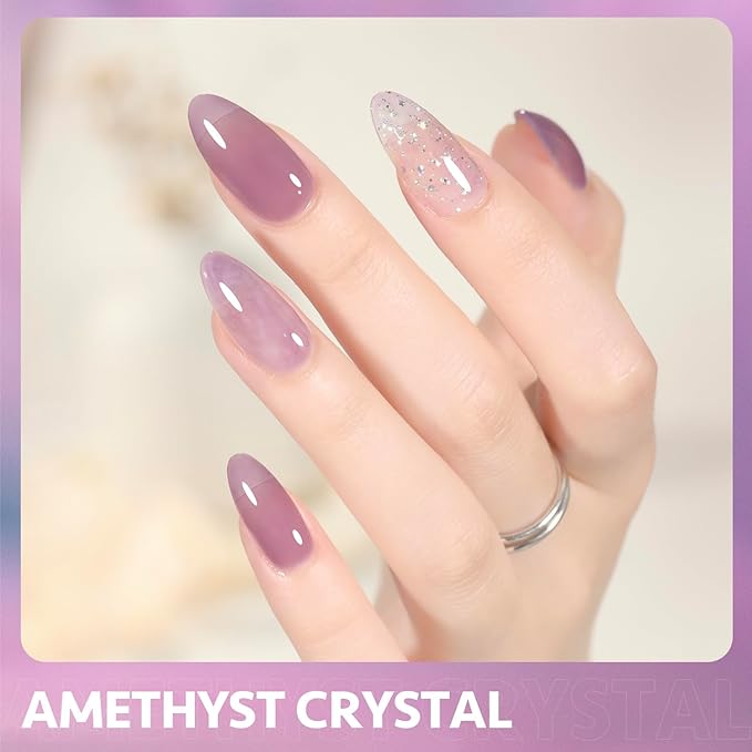 GAOY Jelly Nude Purple Gel Nail Polish, 16ml Sheer Neutral Translucent Soak Off Gel Polish, UV Light Cure for Nail Art DIY, 1721 Amethyst Crystal