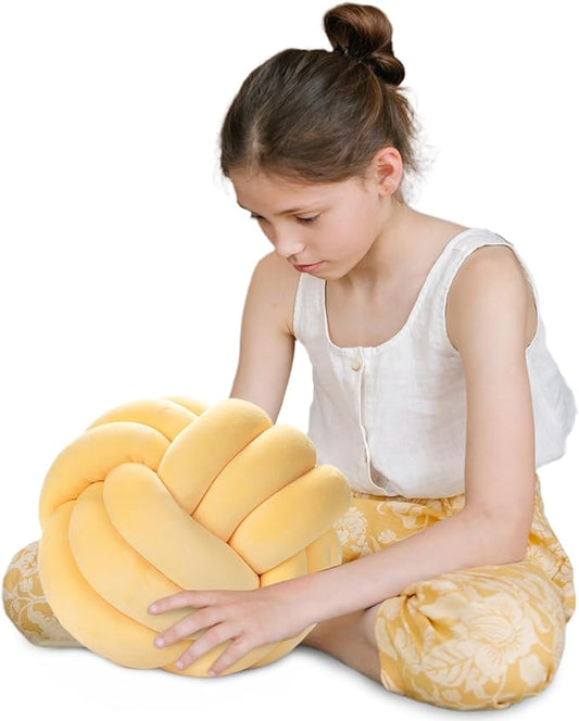 Knot Pillow Ball Round Cushion Pillows, Children Room Decoration Plush Toys Calming Stress Relief Toy (Yellow,11in/28cm)