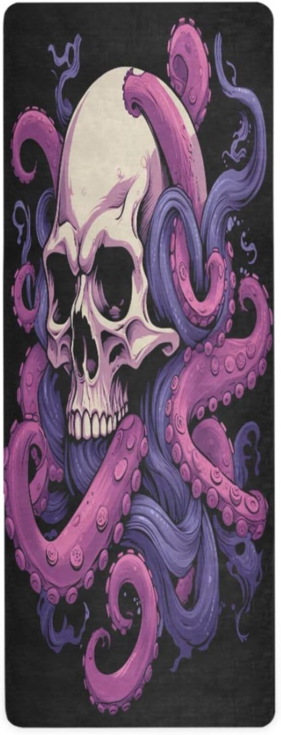 Skull Yoga Mat for Women Men 71" x 26" Non Slip Exercise & Fitness Mat 1mm Thick Workout Mat for Yoga, Pilates, Come with Storage Bag