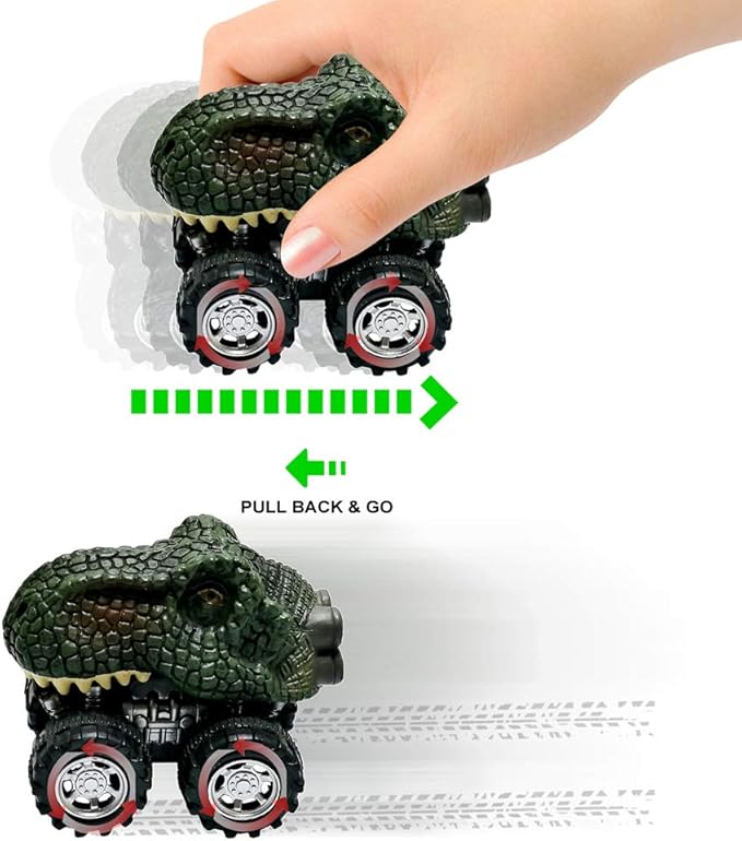 DINOBROS Pull Back Dinosaur Car Toys 4 Pack Dino Toys for 3 Year Old Boys and Toddlers T-Rex Dinosaur Games Monster Trucks