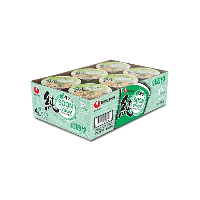 Nongshim Soon Cup Noodle Soup,Veggie,2.6 Ounce,(Pack of 12)