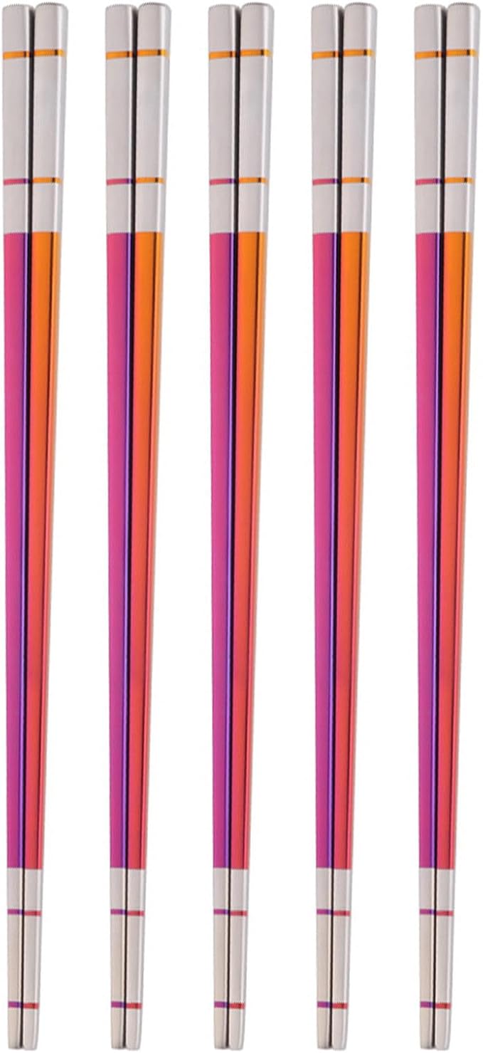 Reusable Stainless Steel Chopsticks,Dishwasher Safe , Easy to Use(5 PCS,Dazzling red)