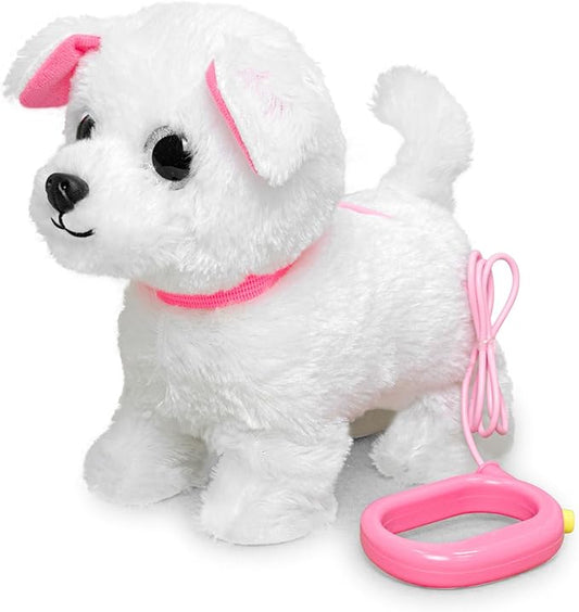 YH YUHUNG Walking and Barking Toy Dog with Remote Control Leash Puppy Electronic Pets Interactive Toys for Kids (White)