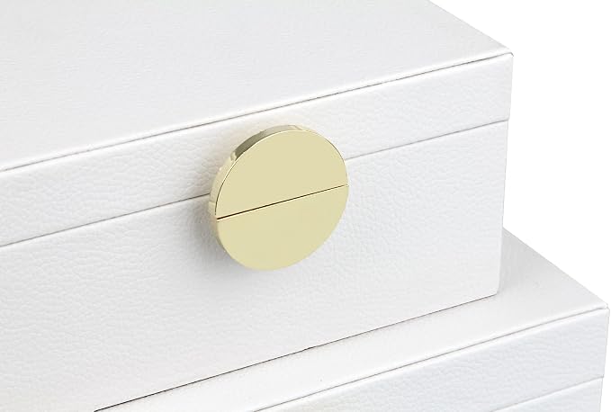 HofferRuffer Faux Leather Jewelry Boxes, Decorative Boxes Storage Accessory Organizer with Gold Hardware Decor, Classic Vegan Leather Set of 2 Pieces (White)