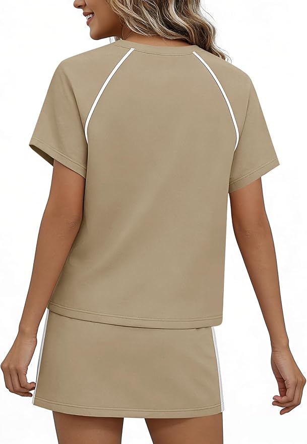 Womens 2 Piece Skirt Sets Summer Tennis Outfits Vacation Skort Set | Two Piece Sets, Short Set, Athletic Workout Golf Outfits, Crew Neck, Color Block, Drawstring, Workout Mathcing Lounge Sets