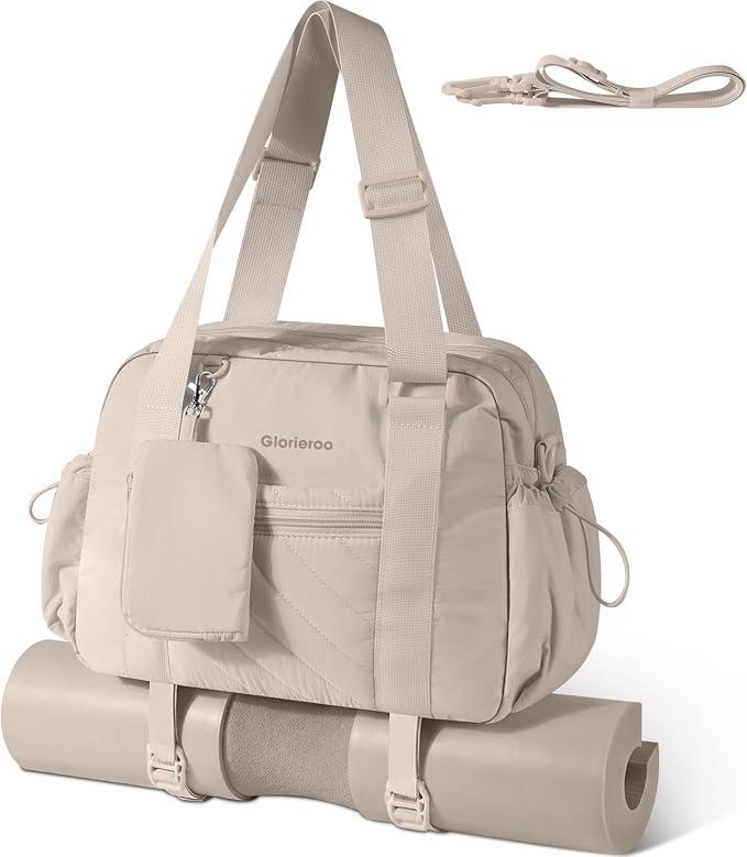 Small Gym Bag for Women - Puffer Duffle Weekender Work Duffel Carry on Overnight Nurse Dance Yoga Workout Tote Bag with Yoga Mat Holder Wet Compartment Coin Purse BPA-Free