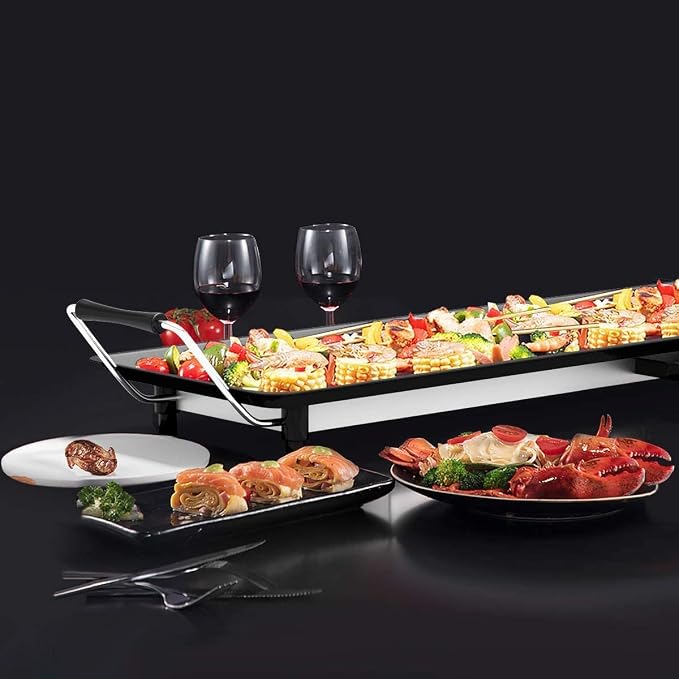 LDAILY Electric Griddle, Nonstick Extra Large Electric Teppanyaki Grill, 35’’ Korean BBQ Grill with 5 Temperature, Long Portable Indoor Table Top Barbecue Pan for Party/Home/Camping Cooking, 2000W