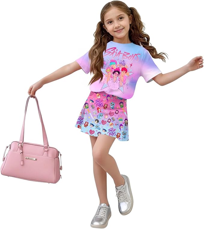 HTHLVMD K Pop Short Sleeve T-Shirt and Skirts Outfits Set for Girls Hunters Rumi Mira Zoey Graphic Tees De-Mon Costume