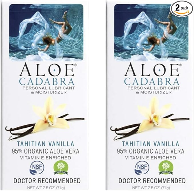 Aloe Cadabra Flavored Personal Lubricant & Vaginal Moisturizer, NSF Certified Organic Edible Lube for Men, Women & Couples, Non-Staining, pH Balanced, Toy Compatible (Tahitian Vanilla, 2.5oz, 2 Pack)