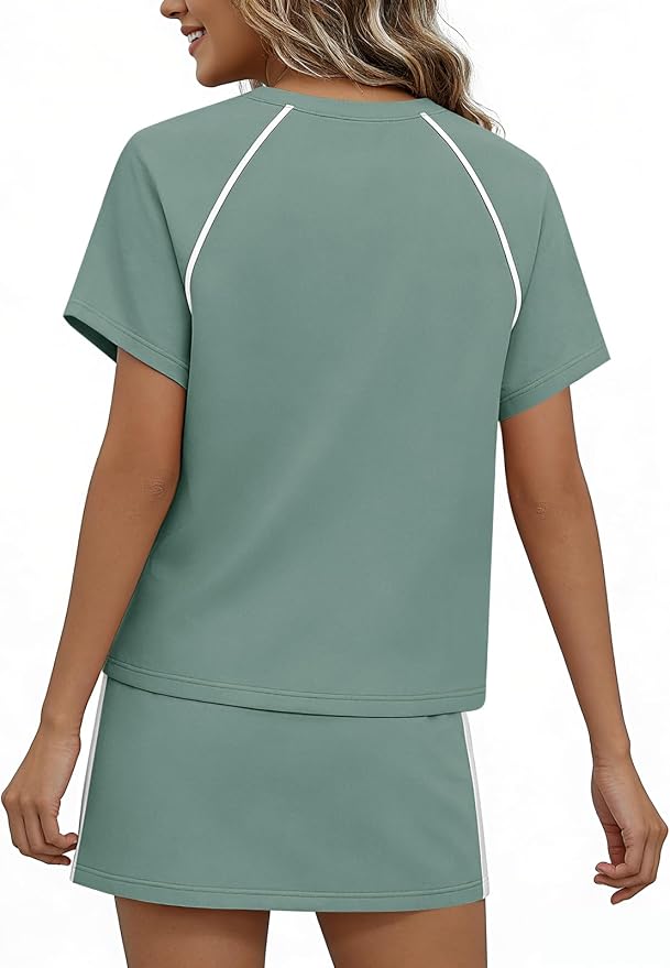 Womens 2 Piece Skirt Sets Summer Tennis Outfits Vacation Skort Set | Two Piece Sets, Short Set, Athletic Workout Golf Outfits, Crew Neck, Color Block, Drawstring, Workout Mathcing Lounge Sets