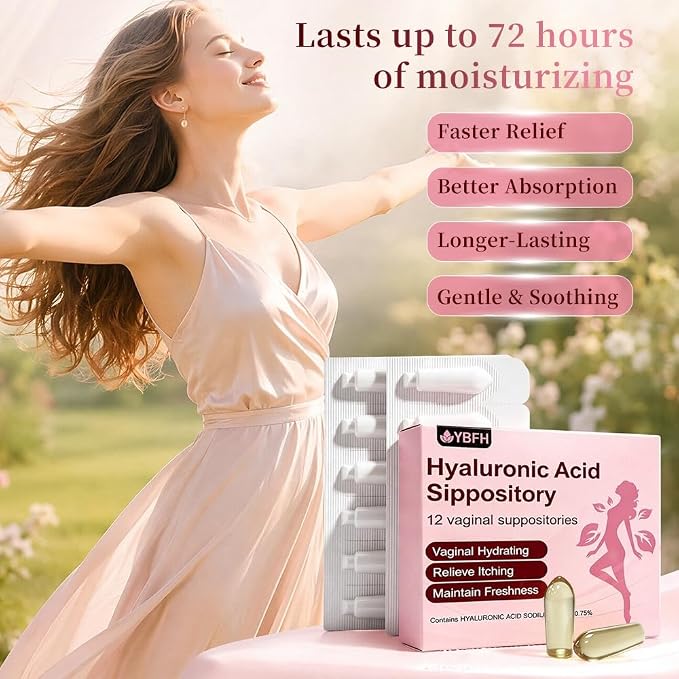 Vaginal Moisturizer Suppositories – Hyaluronic Acid for pH Balance, for Vaginal Dryness, Refreshing Comfort, Long-lasting hydration that deeply nourishes the skin (12 Count)