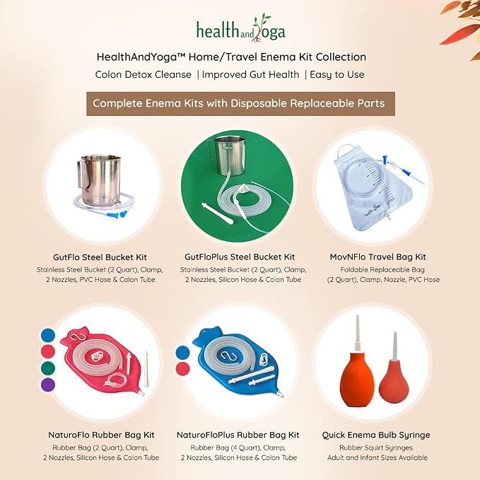 HealthAndYoga(TM) Stainless Steel Enema Kit with Complete Tubing - 2 Quart Container No Latex