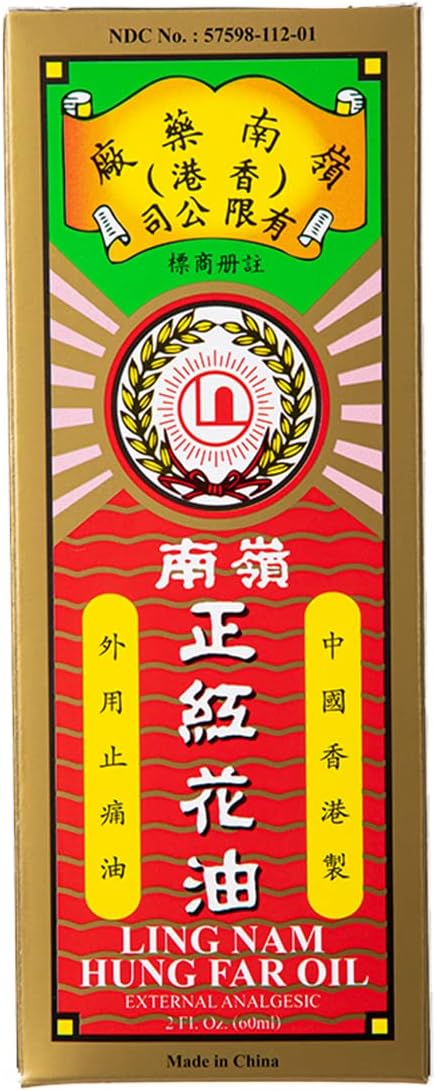Ling Nam Hung FA Red Flower External Analgesic Oil, Simple Backache Strains Bruises Sprain, Authentic US Import 60ML (1)
