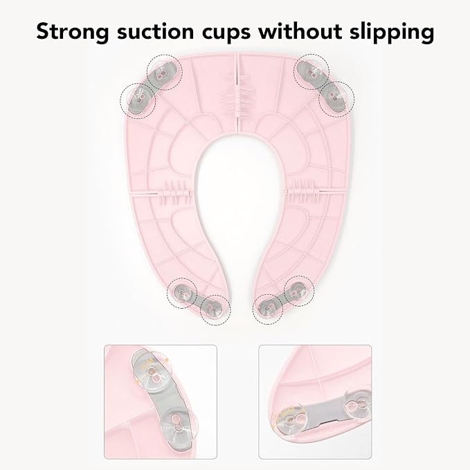 Foldable Travel Potty Seat for Toddler Portable Slip Suction Cup Toilet Training Baby Folding Potty Seat (Roseate)