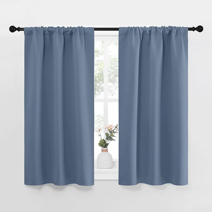 NICETOWN RV Blackout Curtains for Camper Windows, Short Blackout Curtains & Drapes, Thermal Insulated Blackout Curtain Panels for Kids Room, Play Room (Stone Blue, 29" Wide by 40" Long, 2 PCs)