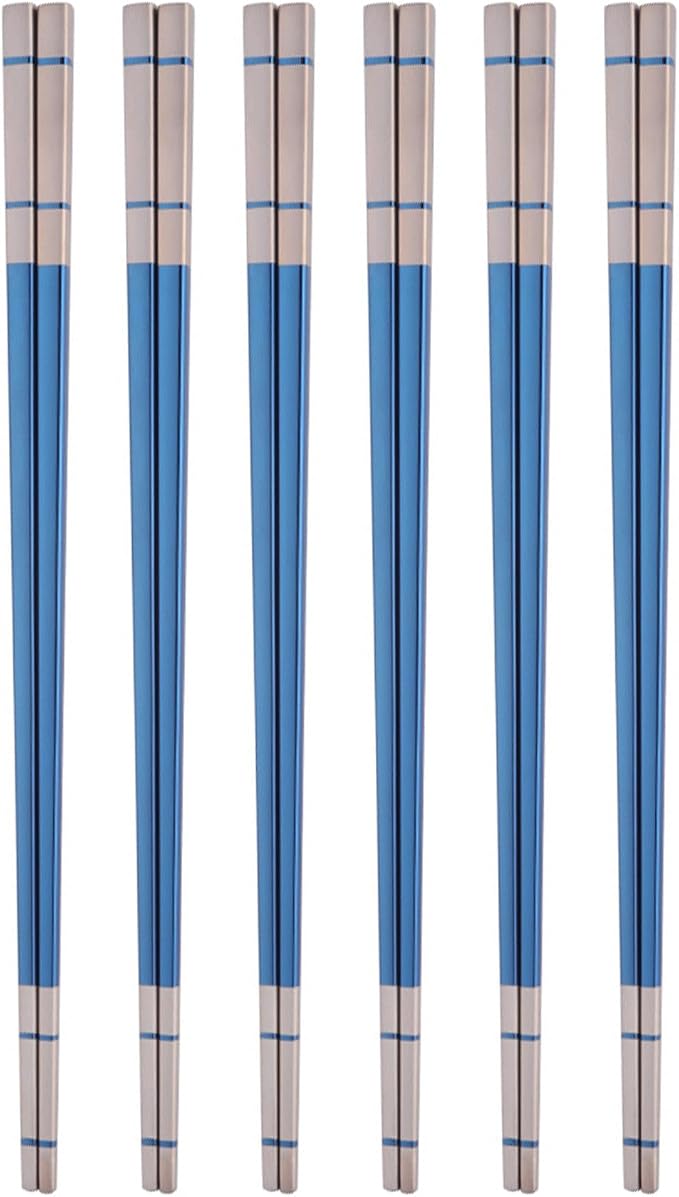 Reusable Stainless Steel Chopsticks,Dishwasher Safe , Easy to Use(6 PCS,blue)