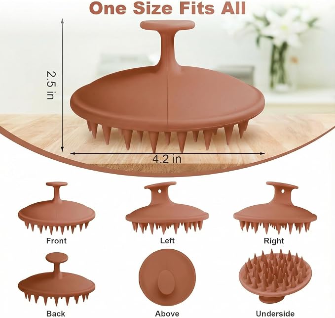 Meartchy Silicone Scalp Massager Shampoo Brush, Scalp Brush for Hair Growth & Dandruff Removal, Hair Scrubber Scalp Stimulator Exfoliator Brush with Soft Bristles for Wet Dry Scalp Care (Brown)