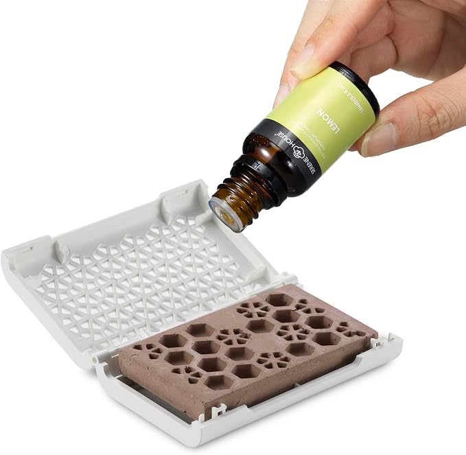 Serene House Puccini Lava Rock Essential Oil Aromatherapy Car Vent Clip – Portable or Tabletop Usage for Convenient Scent-Based Stress Relief and Relaxation - White
