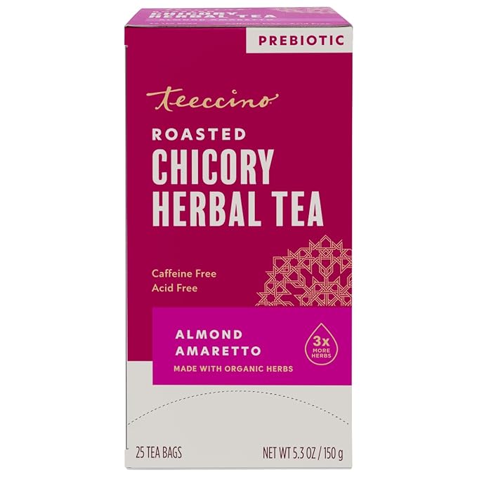 Teeccino Herbal Tea - Almond Amaretto - Rich & Roasted Herbal Tea That's Caffeine Free & Prebiotic for Natural Energy, 25 Tea Bags
