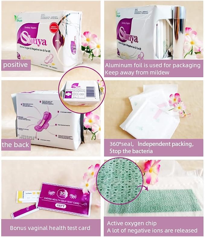 SHUYA Patented Anion Regular&Overnight Pads and Panty Liners Combination Suit Packaging with Free Testing Gift, Mint Herbal Scented-68Count (Pack of 5)