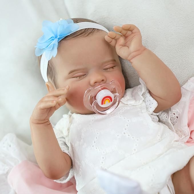 SCOM Reborn Baby Doll Girl 20" — Sleeping Newborn, Weighted Soft Cloth Body & Soft Vinyl Limbs, Hand-Painted Hair, Hand-Rooted Lashes, Magnetic Pacifier, Gift Box, Fits 0–3M Clothes, ASTM F963/EN71