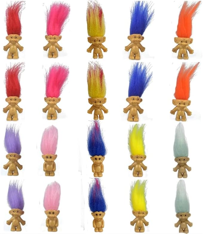 Yintlilocn 20PCS Mini Troll Dolls, PVC Vintage Troll Dolls Mini Action Figures 1.2" Cake Toppers Chromatic Adorable Cute Little Guys Collection, School Project, Arts Crafts, Party Favors