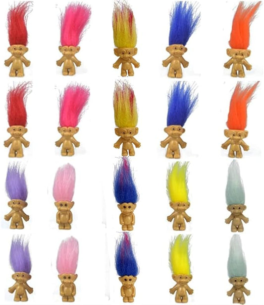 Yintlilocn 20PCS Mini Troll Dolls, PVC Vintage Troll Dolls Mini Action Figures 1.2" Cake Toppers Chromatic Adorable Cute Little Guys Collection, School Project, Arts Crafts, Party Favors