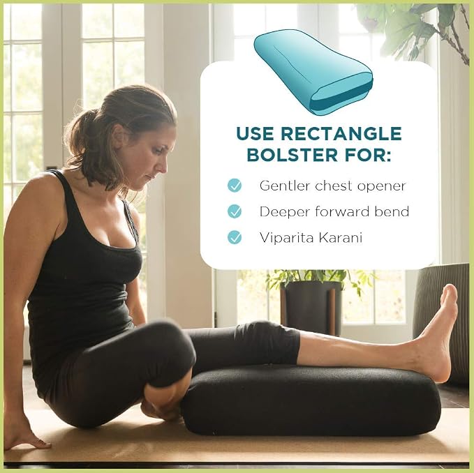 Bean Products Cotton Batting Yoga Bolster - Studio Grade Round or Rectangular Restorative Yoga Pillow for Pilates and Yin Practice - Soft Yet Firm Support with Cotton Cover - Made in The USA