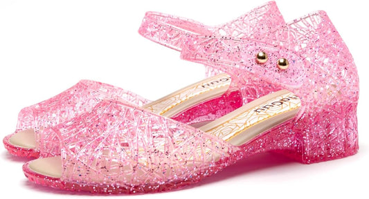 Princess Jelly Flats Shoes Girls Birthday Party Heels Snow Queen Cosplay Costumes Dress Up Sandals for Toddler Little Girls Big Kids