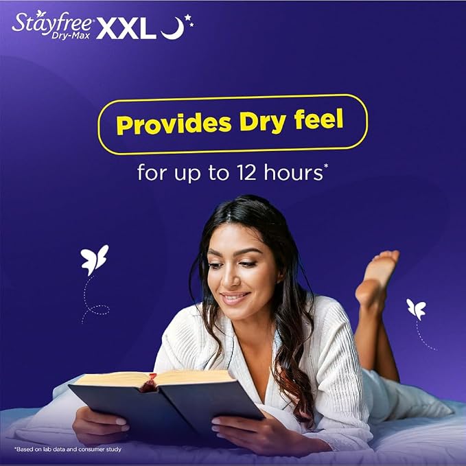 Stayfree Dry Max All Night XL Dry Cover Sanitary Pads For Women With Wings, 42 pieces