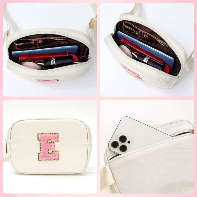 YOOLIFE Initial Belt Bag for Women - Crossbody Bags for Women Fanny Pack Cross body Bag for Women White Letter Everywhere Belt Bag Monogrammed Crossbody Bag R, Small, Beige