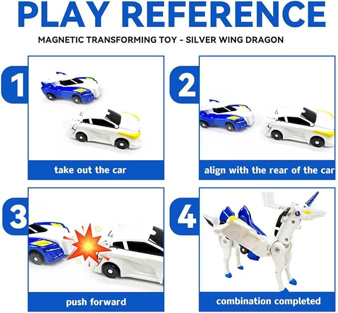 Collision Transforming Unicorn Car Toy – 2 Magnetic Cars Crash & Transform into Unicorn Robot Toys – Fun Gift for Boys & Girls, Birthday & Christmas