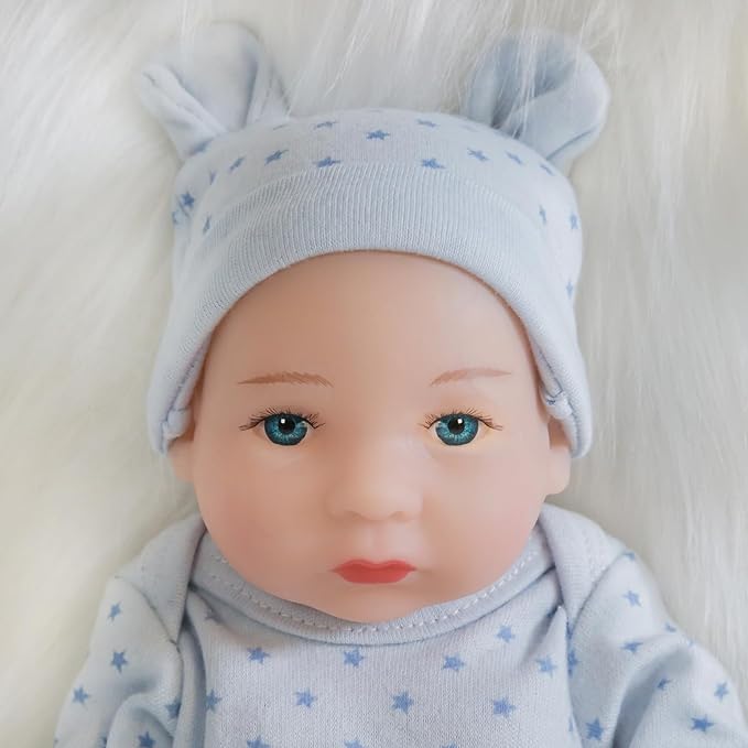 ENA Reborn Baby Doll Realistic Silicone Vinyl Baby 10 inch Weighted Soft Body Lifelike Doll Gift Set for Ages 3+ (Blue Star boy, 10 inch)