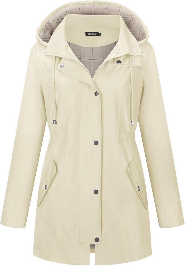 LOMON Women Waterproof Outdoor Hiking Raincoat Women Lined Rain Jacket Lightweight Hooded Jackets Trench Coats