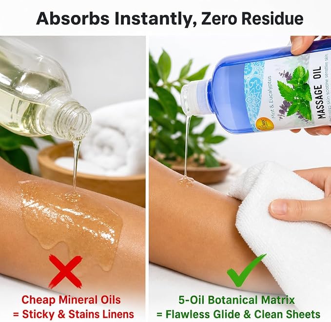 SPA REDI Mint Eucalyptus Professional Massage Oil – 5-Oil Botanical Blend for Deep Tissue Relief & Dry Skin | Vitamin E, Almond, Avocado & Sunflower Oils | Cruelty-Free, Sulfate-Free | 32 oz