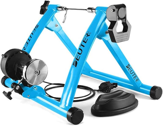 Bike Trainer, Magnetic Bicycle Stationary Stand for Indoor Exercise Riding, 26-29" & 700C Wheels, Quick Release Skewer & Front Wheel Riser Block Included