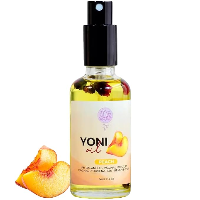 Magic V Yoni Oil Spray for Women – Organic Feminine Care Vaginal Moisturizer, pH Balance & Odor Control, Soothes Ingrown Hair & Razor Bumps - Peach Scent