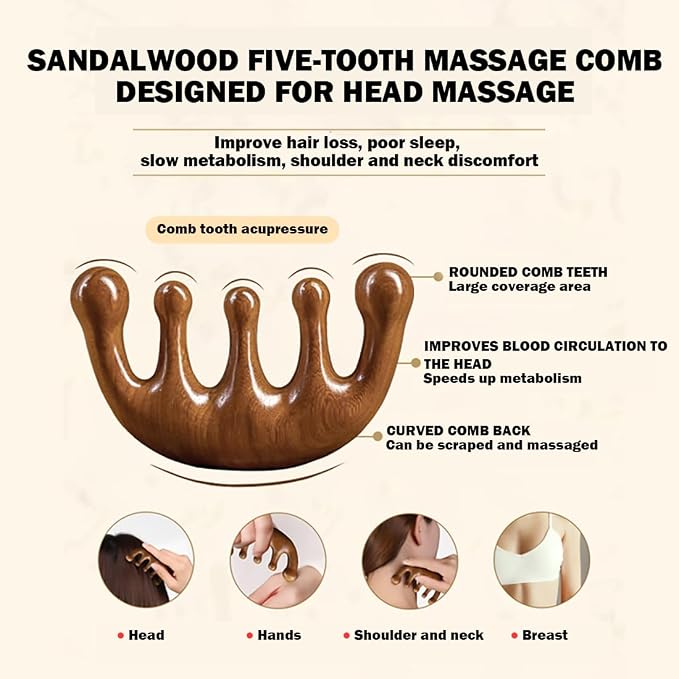 Wooden Scalp Massager - Handmade 100% Natural Green Sandalwood Wide Tooth Combs - Wood Massage Comb & Sandalwood Comb for Luxurious Hair Care