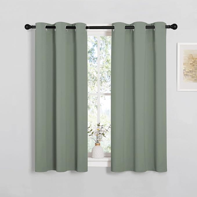 NICETOWN Bedroom Curtain Panels Blackout Draperies, Thermal Insulated Solid Grommet Blackout Curtains/Drapes (Sage Green, 1 Pair, 34 by 45-inch)