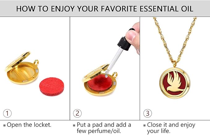 Personalized Customize Essential Oil Diffuser Locket Aromatherapy Diffuser Pendant 18K Real Gold Plated 30mm Round Aromatherapy Womens Jewelry