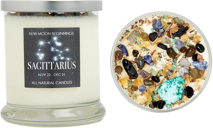 Sagittarius Zodiac Candle (Nov. 22 - Dec. 21) - Soy Candle - All Natural Aromatherapy Candle - Sagittarius Horoscope Candle - Crystal Candles - 12 oz Glass Jar