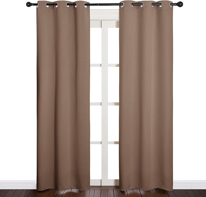 NICETOWN Window Draperies Blackout Curtain Panels, Window Treatment Thermal Insulated Solid Grommet Blackout Drapes for Bedroom (One Pair, 34 by 84 inches, Cappuccino)