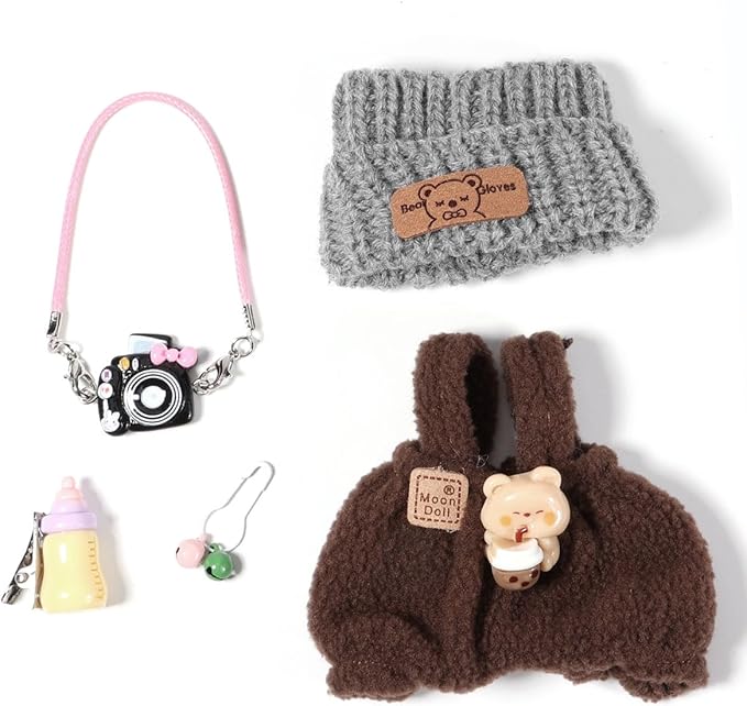 AICase for 17cm Doll Clothes/Outfit,Clothing Set for 17cm Doll,3 Piece Set Hat Clothing,Boys and Girls Stylish Adorable Clothes Accessories_Brown-14
