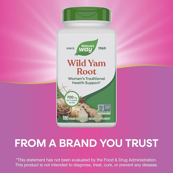 Nature's Way Wild Yam Root Capsules, Women's Traditional Health Support*, 700 mg per 2-Capsule Serving, Non-GMO Project Verified, 180 Vegan Capsules (Packaging May Vary)