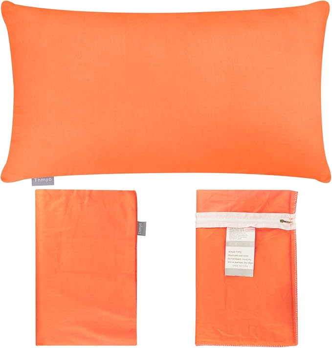 Thmyo 4-Pack 100% Cotton Lumbar Comfortable Solid Decorative Throw Pillow Case Rectangle Cushion Cover Sublimation Blank Pillow Covers Halloween DIY Throw Pillowcase(12x20inch/30x50cm,Orange)