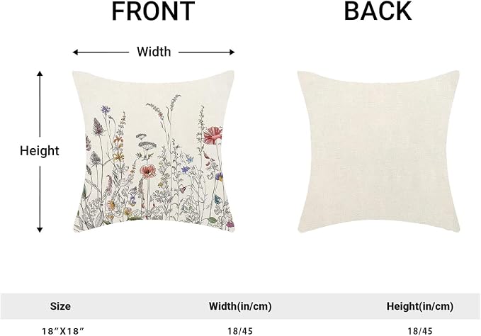 AEIOAE Spring Pillow Covers 18x18 Inch Set of 2, Black Wild Flower Throw Pillows Case,Colorful Seasonal Floral Plant Outdoor Decorative Farmhouse Decor Cushion Covers for Home Sofa Bed Couch