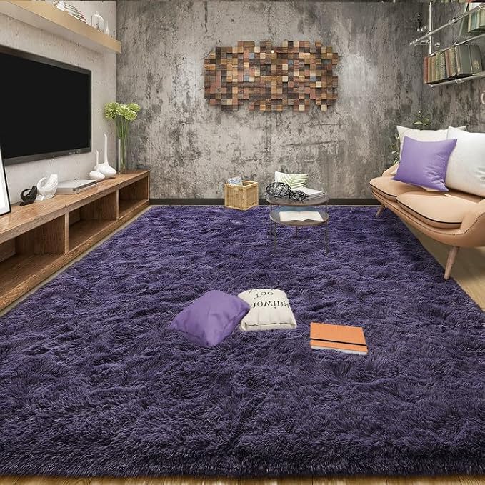 Tepook 5x8 Area Rugs for Living Room, Soft Fluffy Shag Gray Purple Rug for Bedroom Nursery, Modern Shaggy Plush Upgraded Non-Slip Carpet for Girls Boys Kids Room Dorm Home Decor